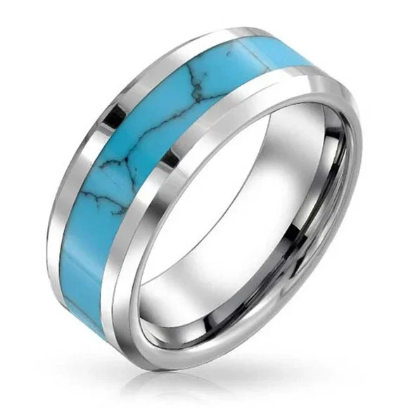 🆕Blue Turquoise Band Titanium Ring For Men or women 8MM - Picture 3 of 3